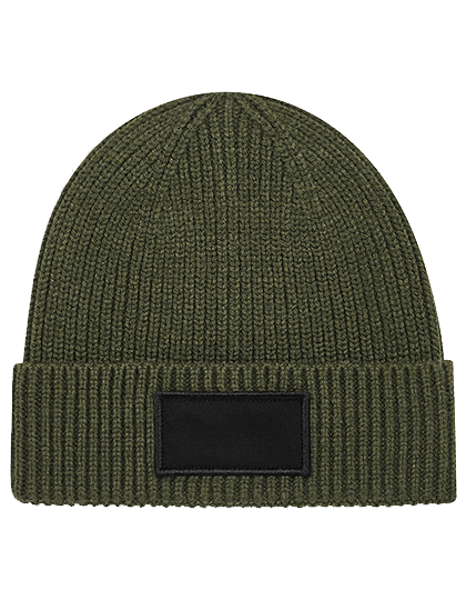 Beanie mit kleinem Patch bedruckt