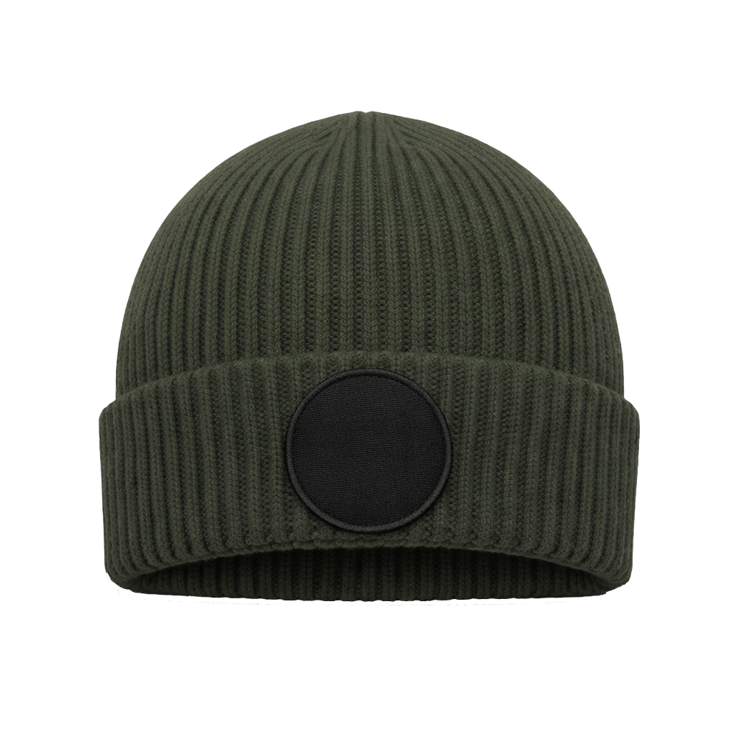 Beanie mit rundem Patch bedruckt