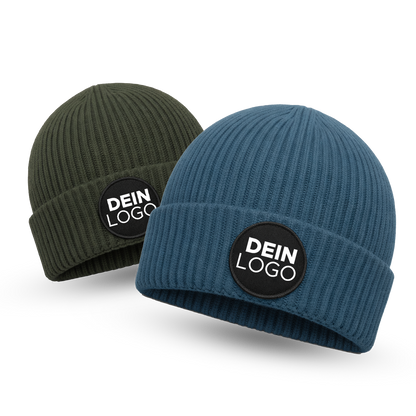 Beanie mit rundem Patch bedruckt