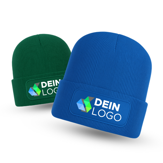 Beanie mit großem Patch bedruckt